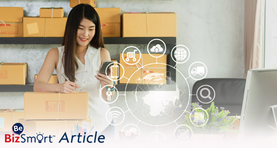 Woman preparing parcel orders
