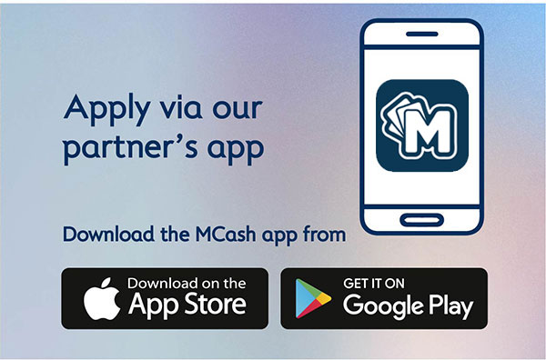 Download the MCash app via App Store or Google Play