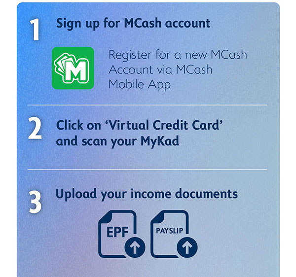 Register for a new MCash
account via MCash Mobile App
