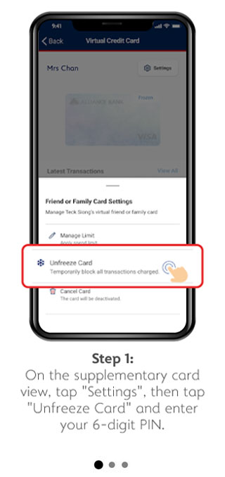 Unfreeze Supplementary Card