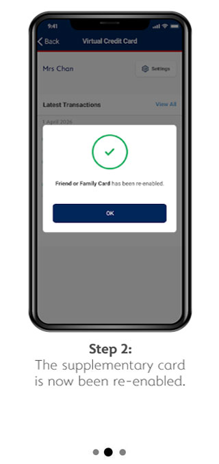Unfreeze Supplementary Card