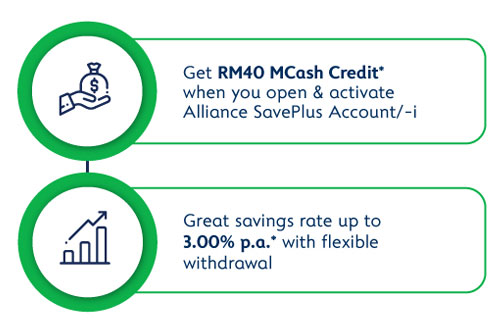 Get RM50 Cashback when you open & activate Alliance SavePlus/-i