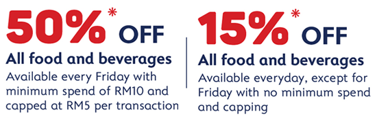 Enjoy up to 50%25 OFF* all food and beverages with Alliance Bank Credit Card