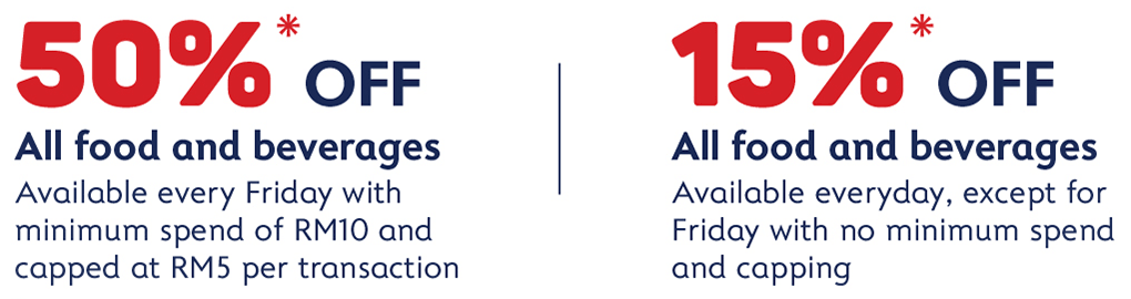 Enjoy up to 50%25 OFF* all food and beverages with Alliance Bank Credit Card