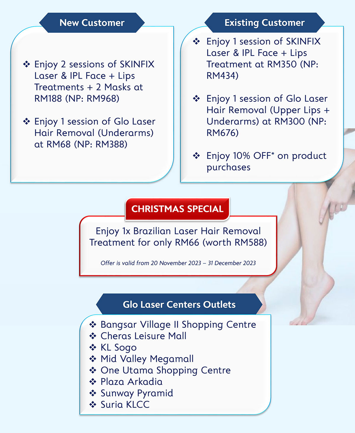Enjoy special beauty and treatment CHRISTMAS SPECIAL offers at Glo Laser Centre