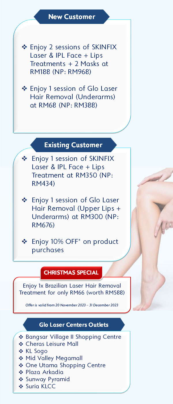 Enjoy special beauty and treatment CHRISTMAS SPECIAL offers at Glo Laser Centre