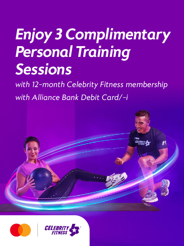 Enjoy three 3 personal training sessions after signing up for 12-month Celebrity Fitness membership with your Debit Card/-i.