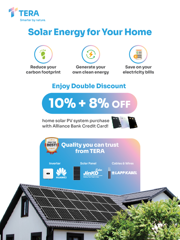 Enjoy an exclusive 18% discount when you purchase a home solar PV system from TERAVA with your Alliance Bank Credit Card!