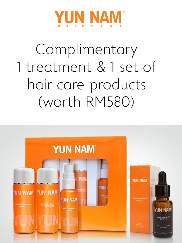 Complimentary 1 treatment & 1 set of hair care product at Yun Nam Hair Care (worth RM580)